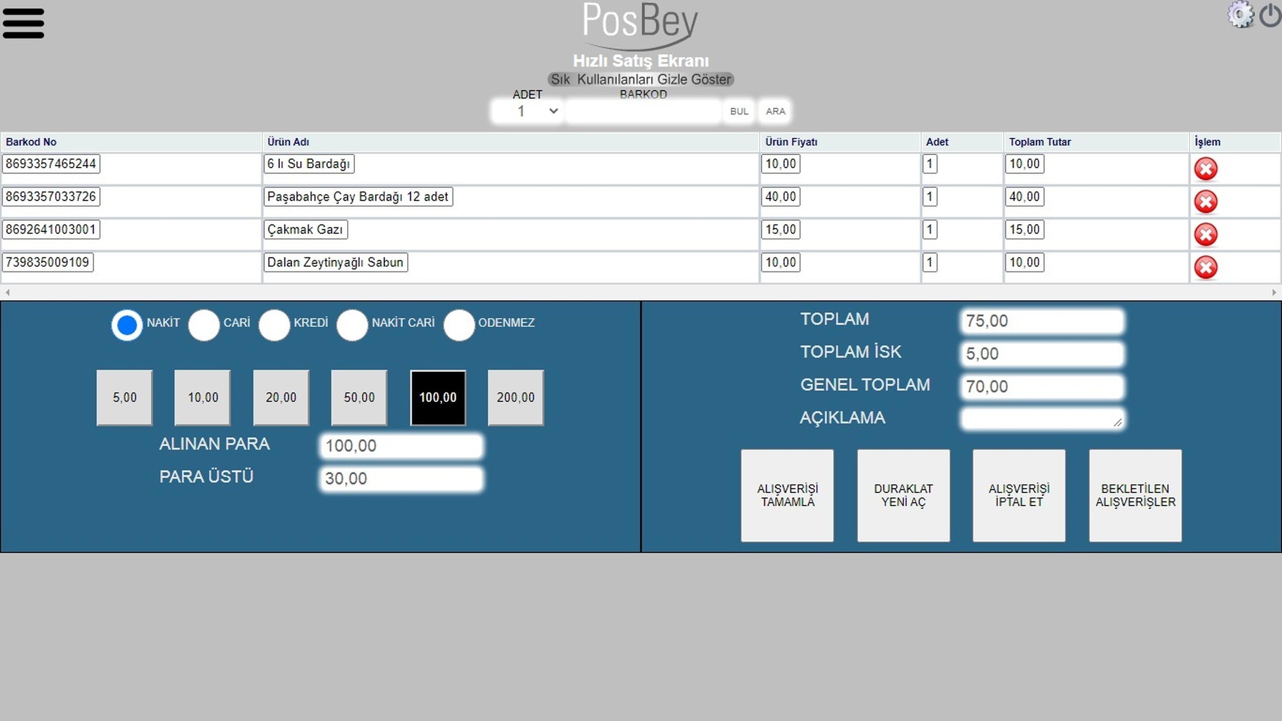 POSBEY PRATİK HIZLI SATIŞ EKRANI / Barkodlu Ürün Satışı, Gelir, Stok, Veresiye Takip Satış Noktası Programımız